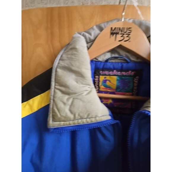 VTG Weekends Adventure Jacket Men L Yellow Reflective Colorblock 90s Ski Coat - Picture 5 of 9